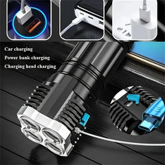 4-Core LED USB Rechargeable Flashlight with COB Side Light