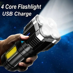 4-Core LED USB Rechargeable Flashlight with COB Side Light