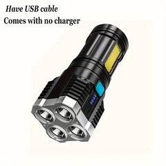 4-Core LED USB Rechargeable Flashlight with COB Side Light