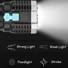 4-Core LED USB Rechargeable Flashlight with COB Side Light