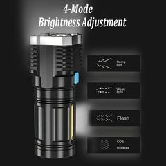 4-Core LED USB Rechargeable Flashlight with COB Side Light