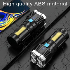 4-Core LED USB Rechargeable Flashlight with COB Side Light