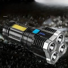 4-Core LED USB Rechargeable Flashlight with COB Side Light