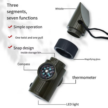 2Pcs 7-in-1 Multi-Function Compass Whistle