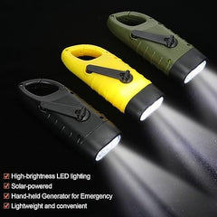 Hand Crank Solar-Powered Flashlight Emergency Rechargeable LED for Outdoor Survival