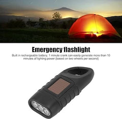 Hand Crank Solar-Powered Flashlight Emergency Rechargeable LED for Outdoor Survival