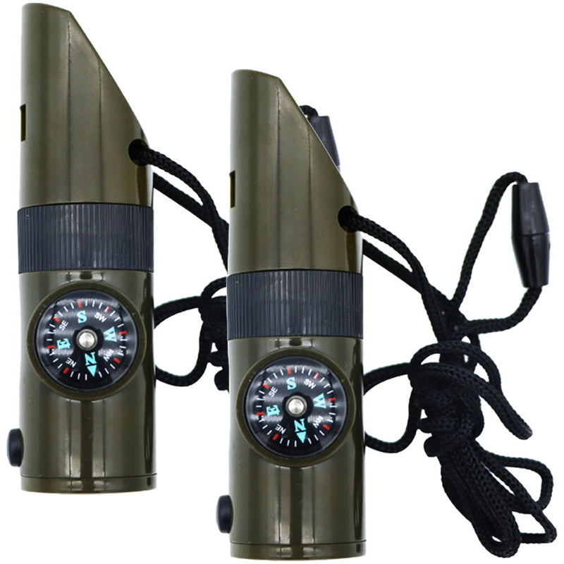 2 - Pcs 7-in-1 Multi-Function Compass Whistle
