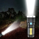 4-Core LED USB Rechargeable Flashlight with COB Side Light
