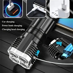 4-Core LED USB Rechargeable Flashlight with COB Side Light