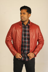 Men Red Pure Leather Jacket