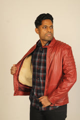 Men Red Pure Leather Jacket