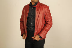 Men Red Pure Leather Jacket