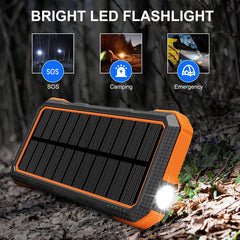 Solar Power Bank – 30000mAh Waterproof Portable Charger with Fast Charging, Flashlight