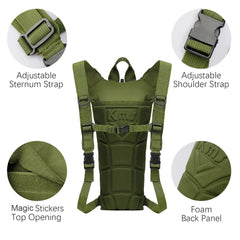 3L Water Bag Backpack Pack Camping Water Tactical Reservoir System Bladder Hydration, Green