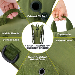 3L Water Bag Backpack Pack Camping Water Tactical Reservoir System Bladder Hydration, Green