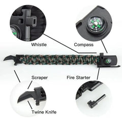 Paracord Bracelet with Knife  /Whistle/Compass/ Flint